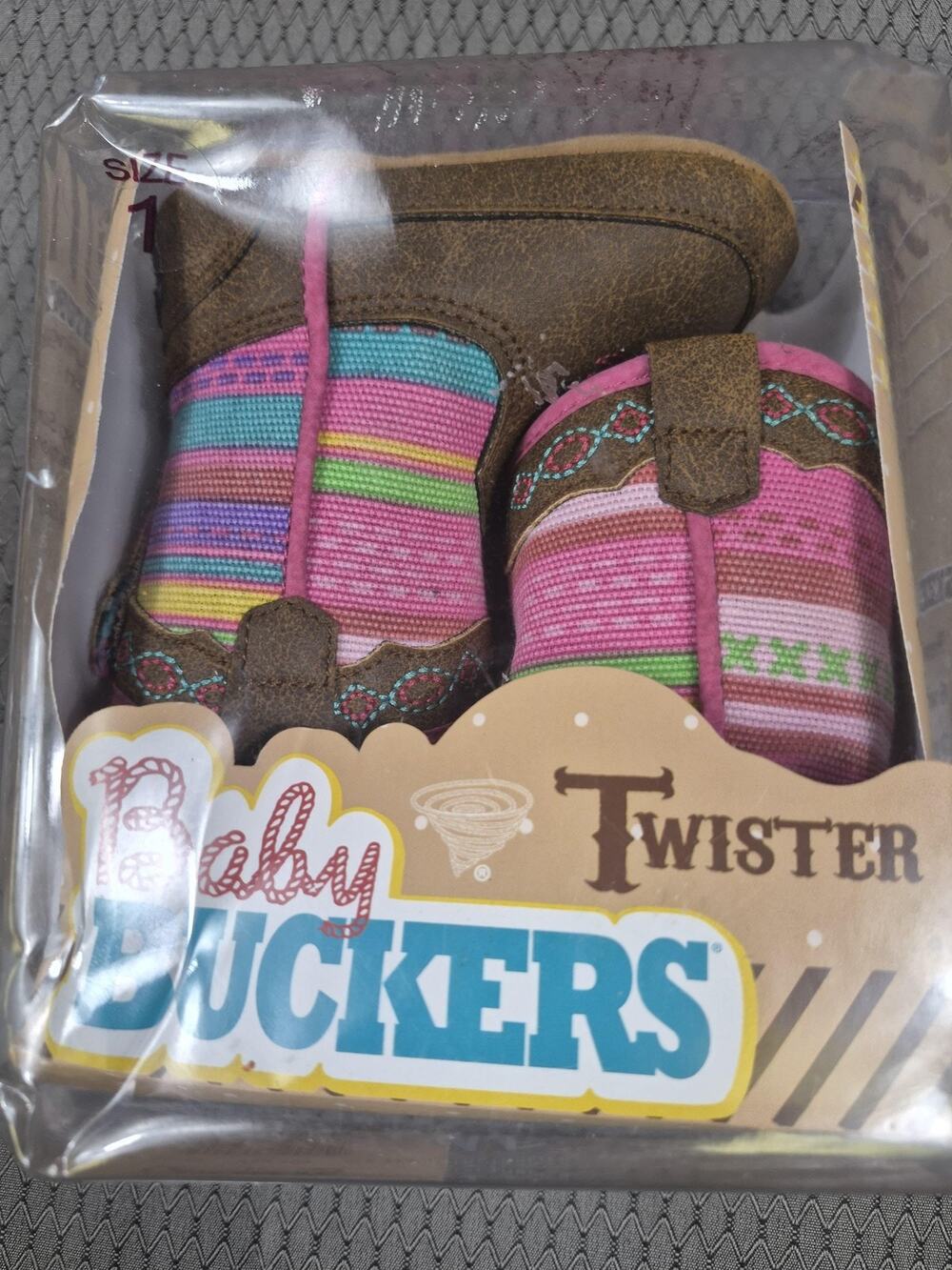 Twister Baby Buckers Western Boots Infant Girls Size 1 Brown Pink Striped